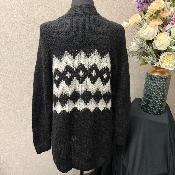 GAP Black Open Front Cardigan Sweater S | Argyle Knit Cozy Fall Winter Layer - Picture 3 of 7